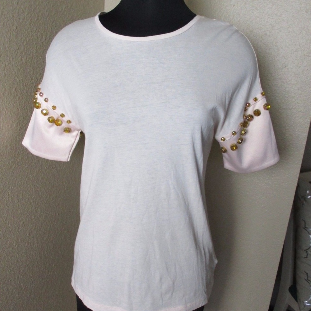 H & M Jeweled Short Sleeve TShirt Pink